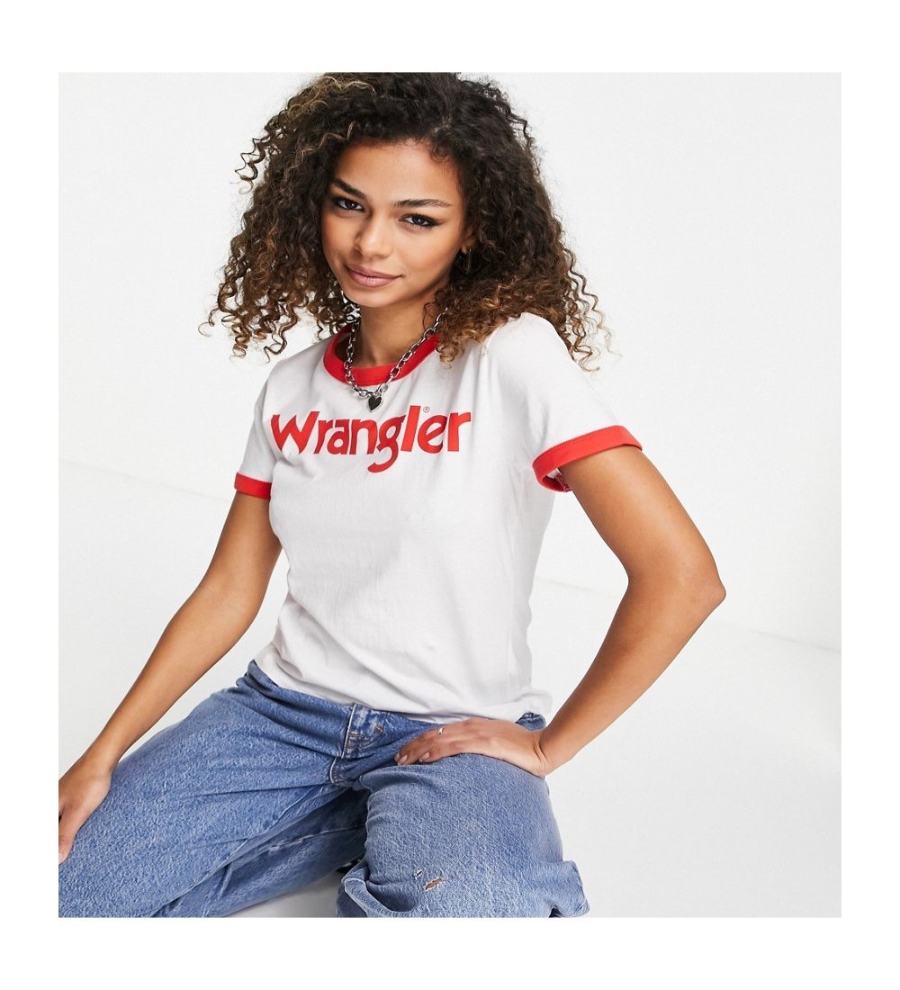 WOMEN'S T-SHIRT WRANGLER SS RINGER TEE FLAME WHITE