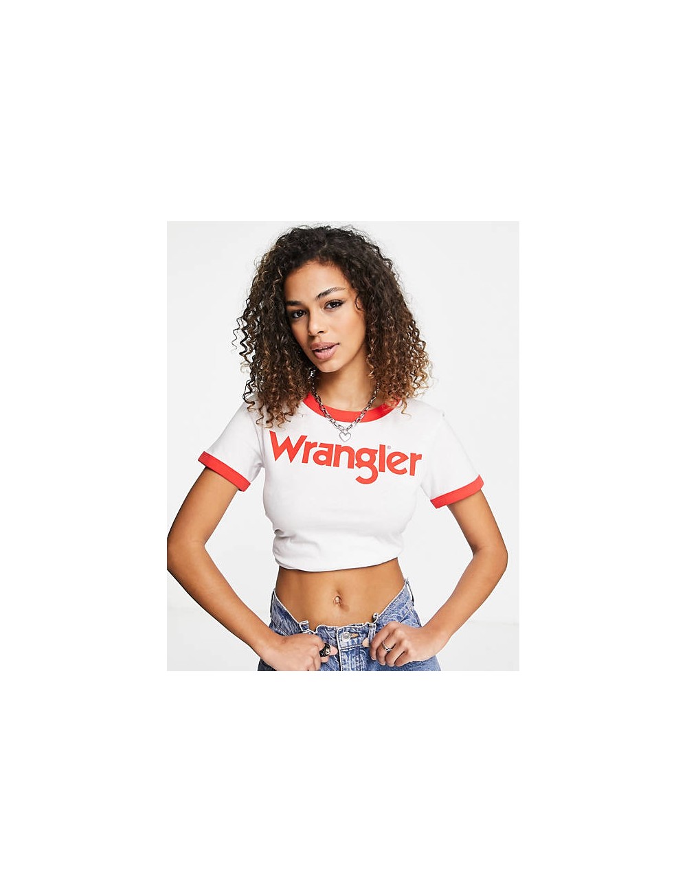 Woman t -Shirt Wrangler SS Ringer Tee Flame White