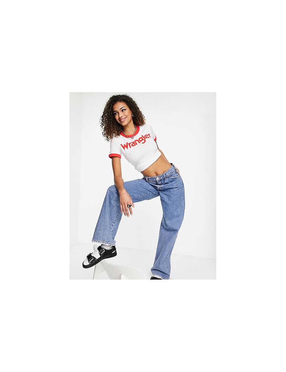 WOMEN'S T-SHIRT WRANGLER SS RINGER TEE FLAME WHITE