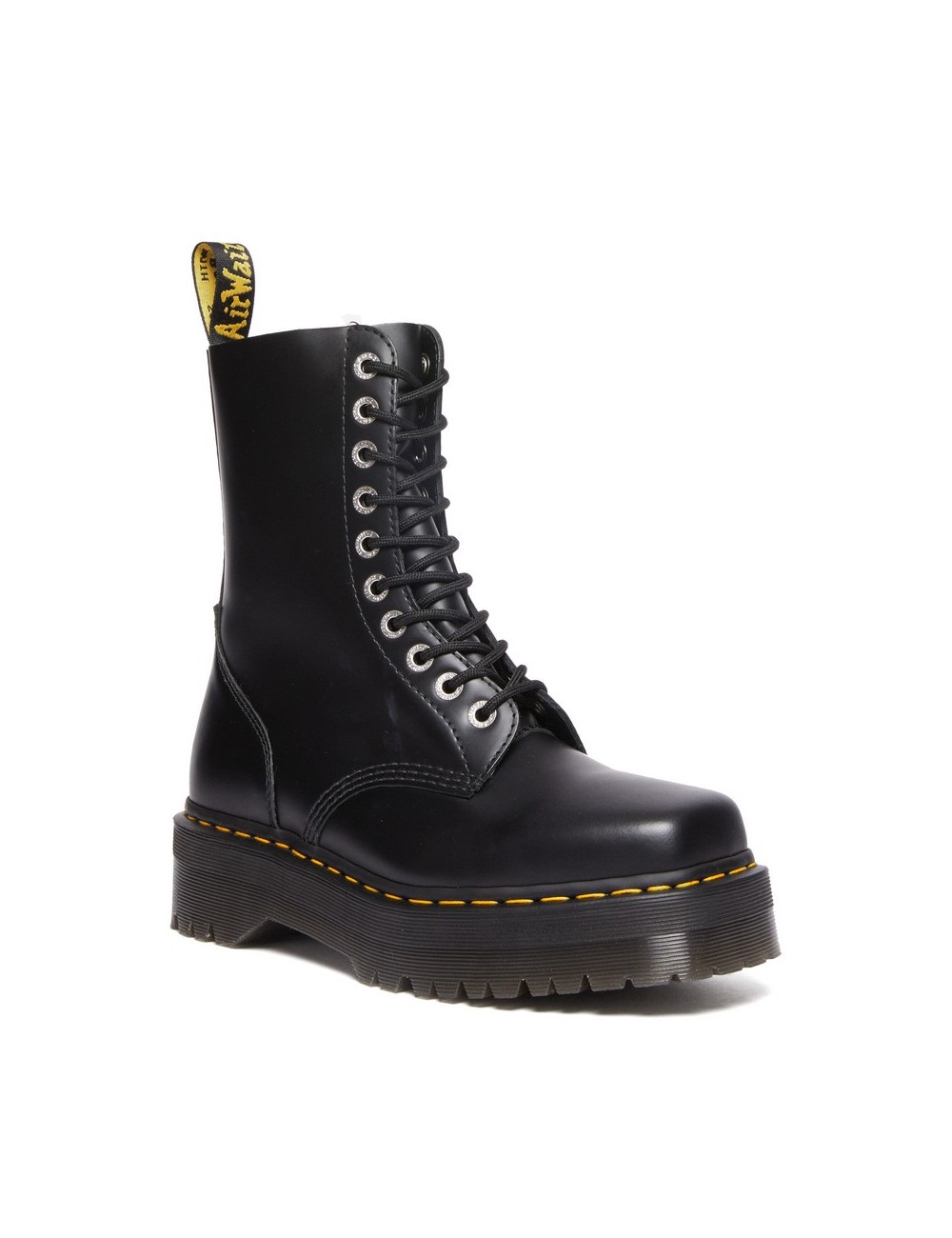 DR. MARTENS 1490 QUAD SQUARED BLACK POLISHED SMOOTH BOOTS