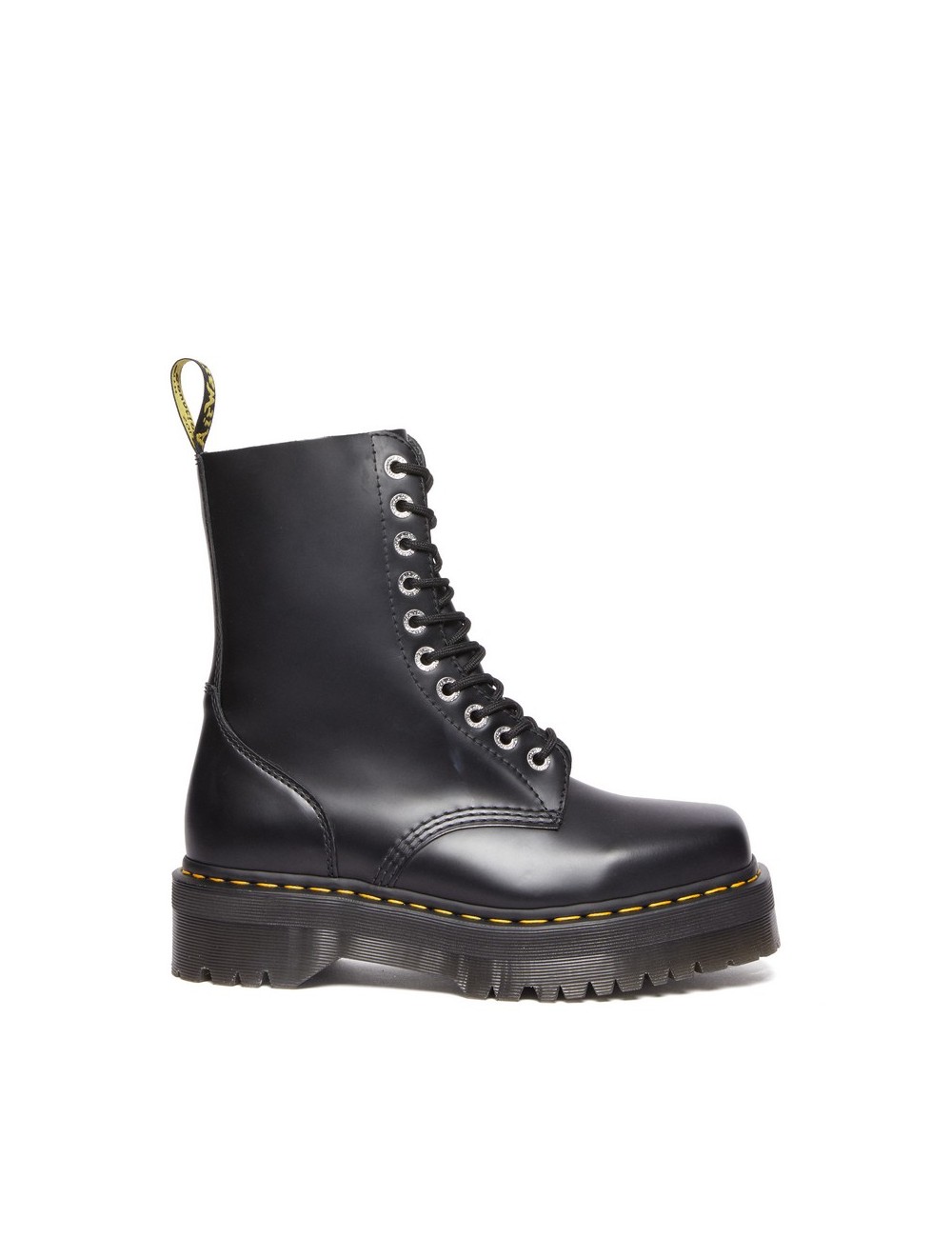 DR. MARTENS 1490 QUAD SQUARED BLACK POLISHED SMOOTH BOOTS