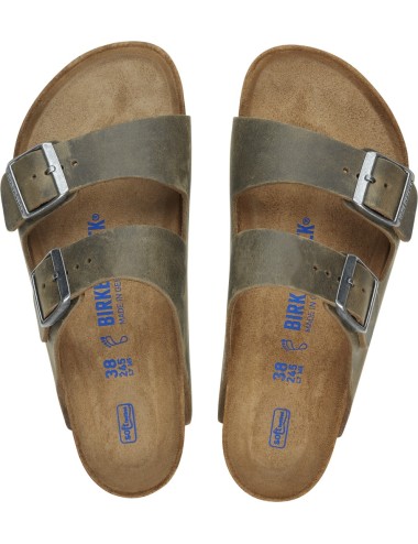 Sandale birkestock arizona din piele uleiata kaki decolorat regulat