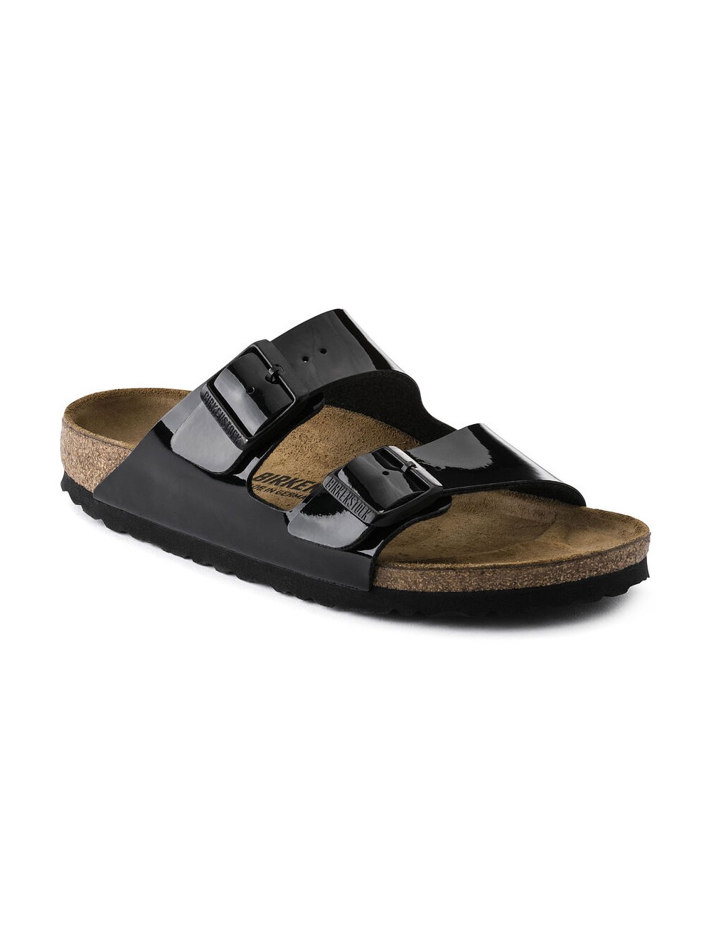 BIRKENSTOCK ARIZONA BIRKO-FLOR PATENT REGULAR BLACK SANDALS