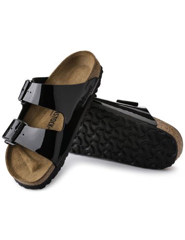 BIRKENSTOCK ARIZONA BIRKO-FLOR PATENT REGULAR BLACK SANDALS