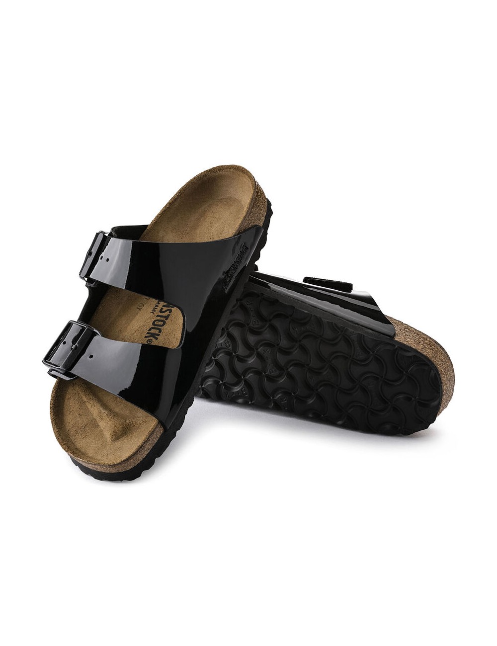 BIRKENSTOCK ARIZONA BIRKO-FLOR PATENT REGULAR BLACK SANDALS