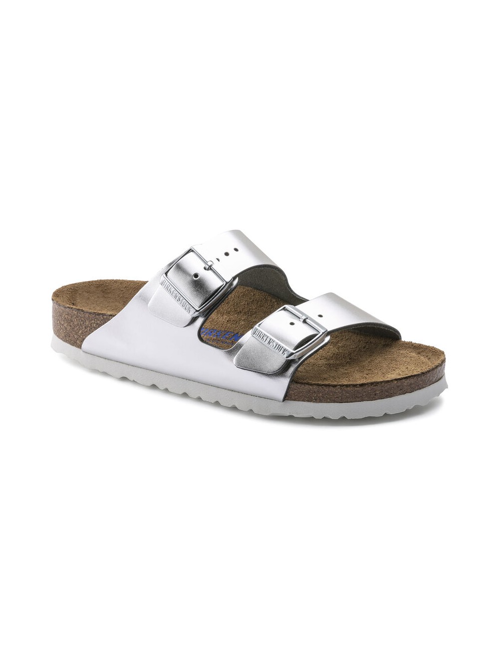 BIRKENSTOCK ARIZONA SOFT FOOTBED NATURAL LEATHER REGULAR METALLIC SILVER SANDALS