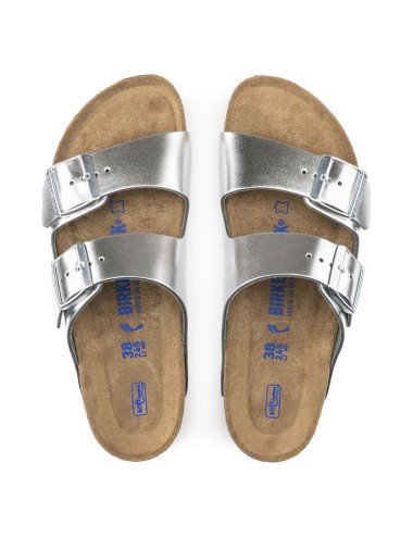 SANDALIAS BIRKENSTOCK ARIZONA SOFT FOOTBED NATURAL LEATHER REGULAR METALLIC SILVER