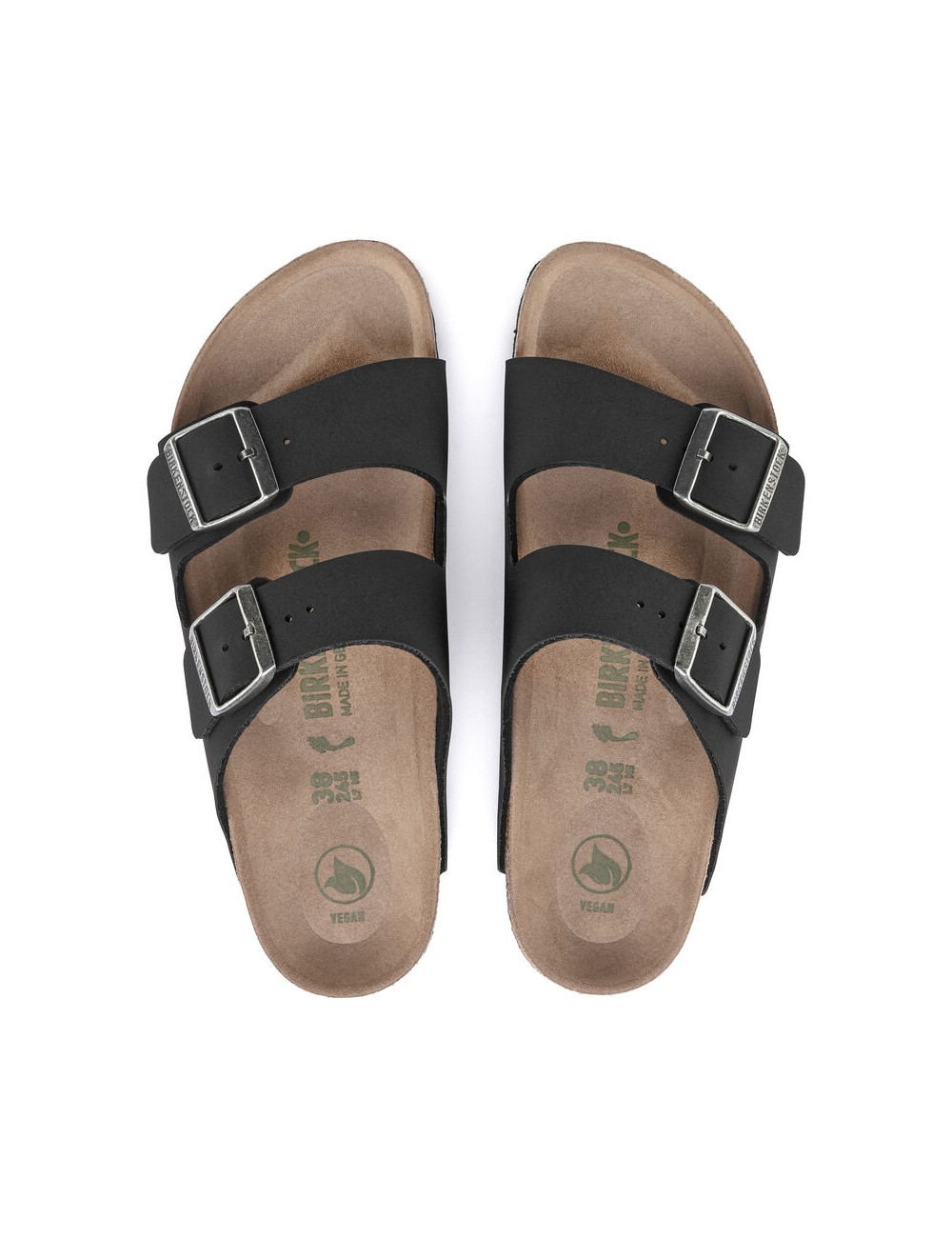 BIRKENSTOCK ARIZONA VEGAN BIRKO-FLOR NUBUCK REGULAR BLACK SANDALS