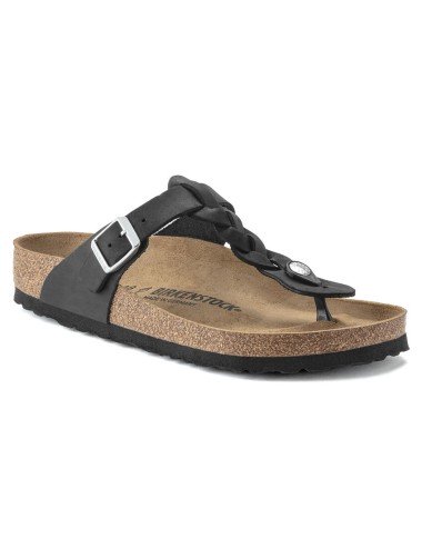 BIRKENSTOCK GIZEH OILED LEATHER REGULAR BLACK SANDALS