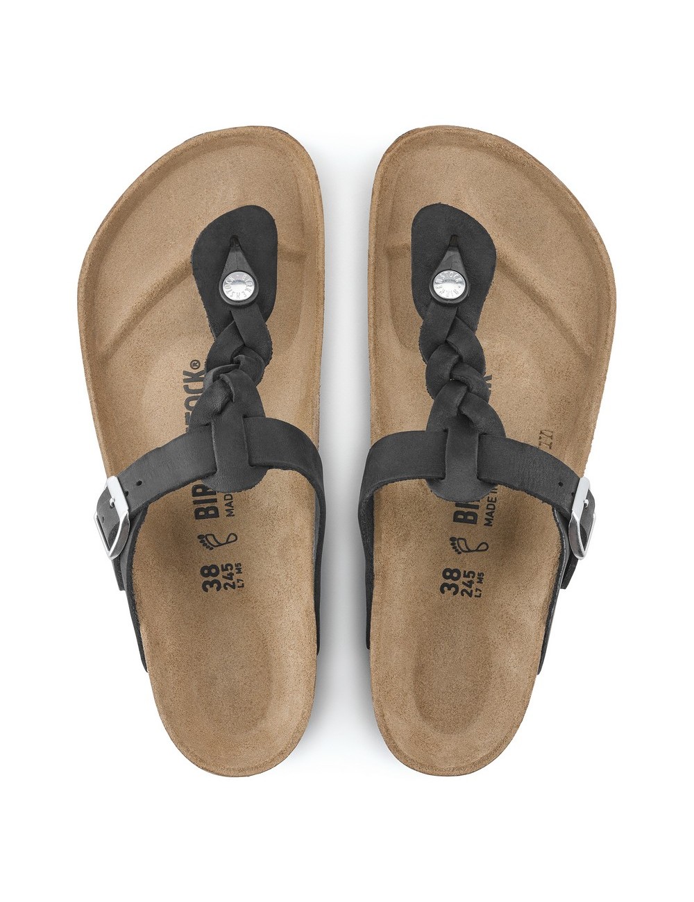 BIRKENSTOCK GIZEH OILED LEATHER REGULAR BLACK SANDALS