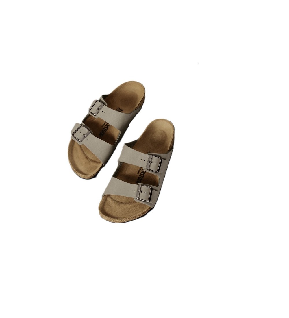 BIRKENSTOCK ARIZONA BIRKO-FLOR NUBUCK STONE NARROW SANDALS