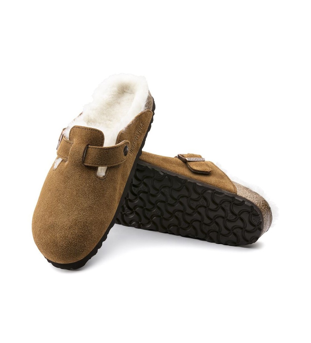 BIRKENSTOCK CLOG BOSTON SHEARLING SUEDE LEATHER/FUR REGULAR MINK