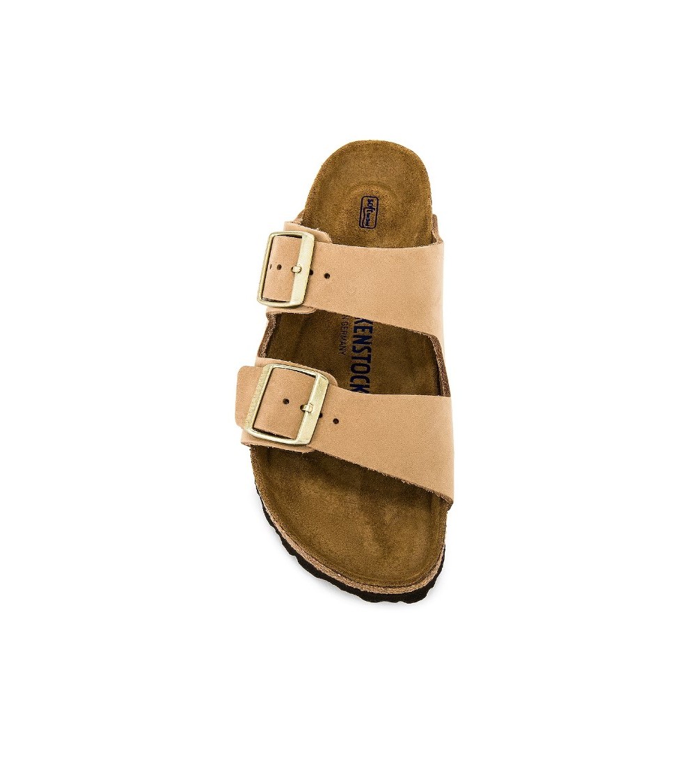 BIRKENSTOCK ARIZONA SOFT FOOTBED NUBUCK LEATHER REGULAR SANDCASTLE SANDALS