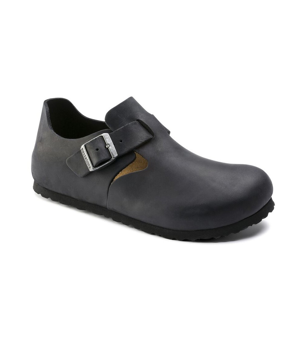 BIRKENSTOCK LONDON OILED LEATHER REGULAR BLACK SHOE.