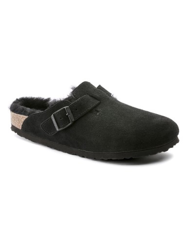 BIRKENSTOCK CLOG BOSTON SHEARLING SUEDE LEATHER/FUR REGULAR BLACK