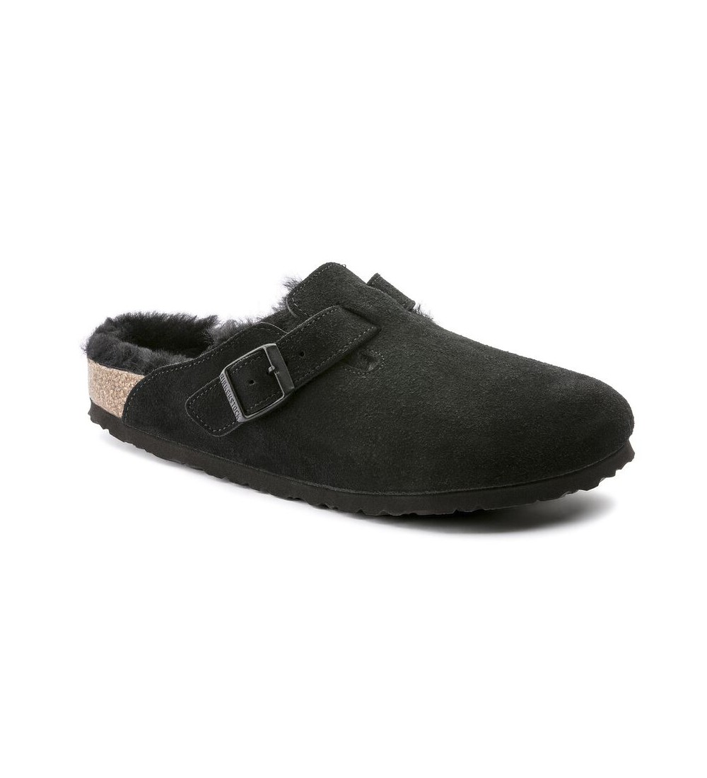 BIRKENSTOCK CLOG BOSTON SHEARLING SUEDE LEATHER/FUR REGULAR BLACK