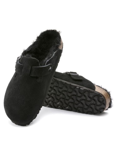 BIRKENSTOCK CLOG BOSTON SHEARLING SUEDE LEATHER/FUR REGULAR BLACK