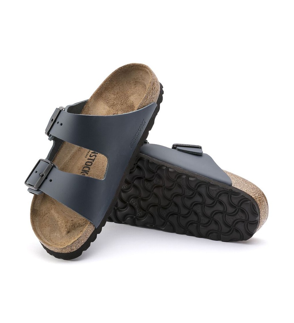 BIRKENSTOCK ARIZONA NATURAL LEATHER REGULAR BLUE SANDALS