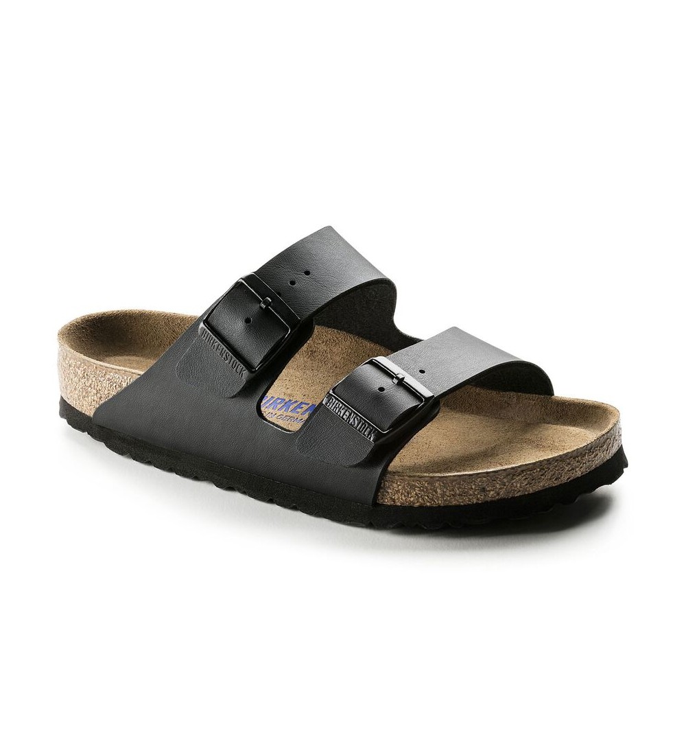 BIRKENSTOCK ARIZONA SOFT FOOTBED SANDALS BIRKO-FLOR REGULAR BLACK.