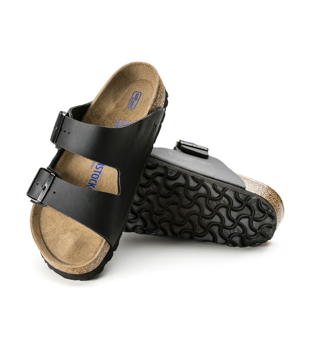 BIRKENSTOCK ARIZONA SOFT FOOTBED SANDALS BIRKO-FLOR REGULAR BLACK.