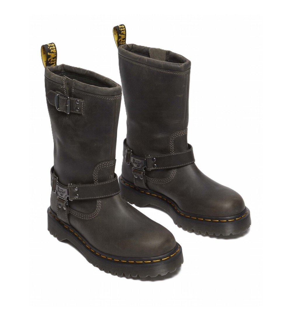 DR. MARTENS ANISTONE HI CHARCOAL GREY BURNISHED WAXY PULL UP BOOTS