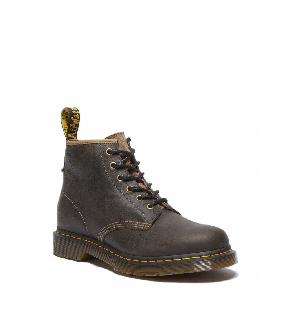 BOTAS DR. MARTENS 101 DARK KHAKI ANTIQUE PULL UP & DARK KHAKI LONG NAPPED SUEDE