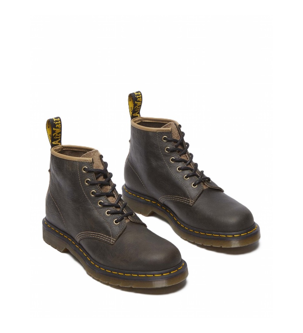 DR. MARTENS 101 DARK KHAKI ANTIQUE PULL UP & DARK KHAKI LONG NAPPED SUEDE BOOTS