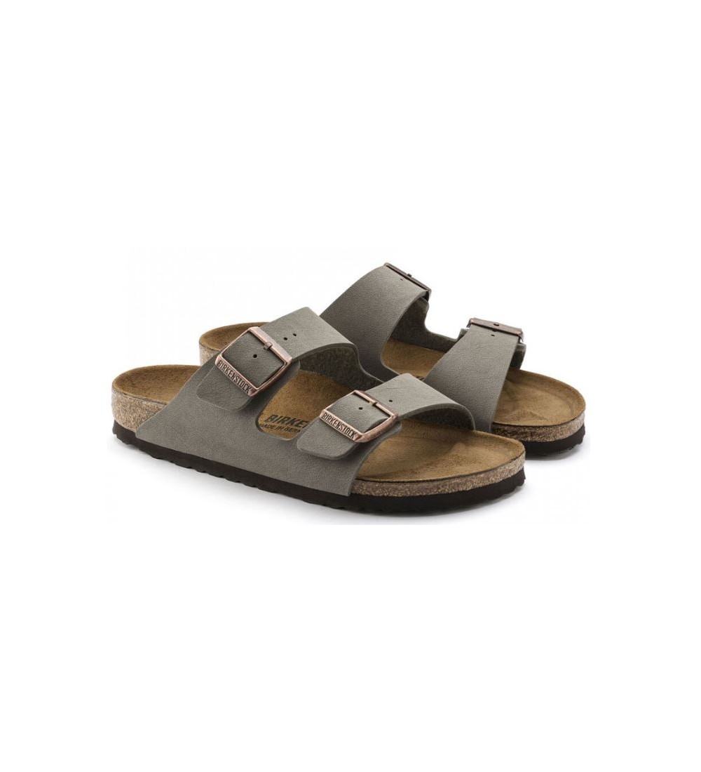 BIRKENSTOCK ARIZONA BIRKO-FLOR NUBUCK STONE NARROW SANDALS