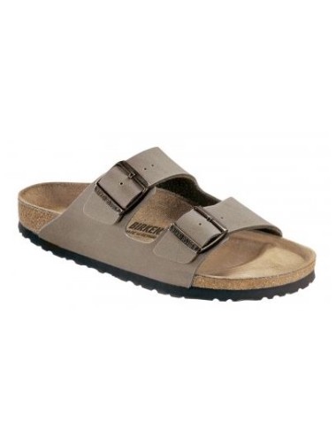 BIRKENSTOCK ARIZONA BIRKO-FLOR NUBUCK STONE NARROW SANDALS