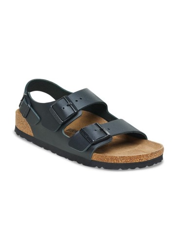 BIRKENSTOCK MILANO SANDALS NATURAL LEATHER BLACK REGULAR