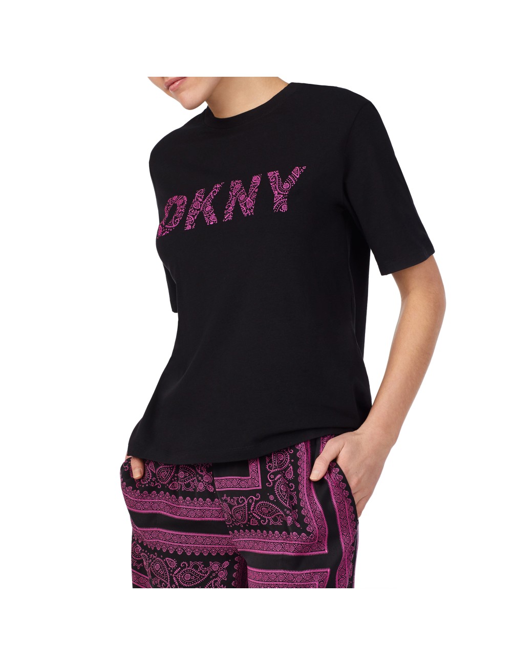 CAMISETA PIJAMA MUJER DKNY LOGO NEGRO